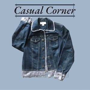 CASUAL CORNER Annex Vintage Jean Jacket Frayed Cuffs Trim Design Stitching SZ 8P
